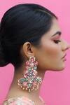 Shop_Kanyaadhan By Dhirajaayushi_Pink Diamonds, Blossom Radiance Tikki Embroidered Round Dangler Earrings _at_Aza_Fashions