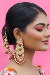 Buy_Kanyaadhan By Dhirajaayushi_Pink Dabka Embroidered Layered Earrings _at_Aza_Fashions