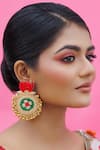 Buy_Kanyaadhan By Dhirajaayushi_Red Diamonds, Stones Lotus Dabka Embroidered Dangler Earrings _at_Aza_Fashions