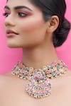 Buy_Kanyaadhan By DhirajAayushi_Multi Color Thread Floral Fantasy Embroidered Choker Necklace _at_Aza_Fashions