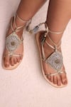 Buy_Sandalwali_Gold Embroidery Angelina Hand Crocheted Tie-up Sandals _at_Aza_Fashions