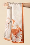 Buy_Thee Modern Roots_Peach Abstract The Dragon Ladys Dance Silk Printed Stole _at_Aza_Fashions