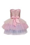 Shop_A Little Fable_Pink Net, Lurex Sequins Shimmery Unicorn Tiered Dress _at_Aza_Fashions