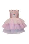 A Little Fable_Pink Net, Lurex Sequins Shimmery Unicorn Tiered Dress _Online_at_Aza_Fashions