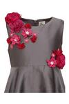 Buy_A Little Fable_Grey Taffeta Embroidery, Applique 3d Rosa Bloom Dress _Online_at_Aza_Fashions