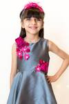Shop_A Little Fable_Grey Taffeta Embroidery, Applique 3d Rosa Bloom Dress _Online_at_Aza_Fashions
