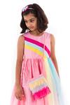A Little Fable_Pink Taffeta Embroidery Rainbow Fun Flared Dress _Online_at_Aza_Fashions