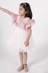 Buy_A Little Fable_Pink Polyester, Cotton Fabric Flowers Glitter Finish Bodice Dress _Online_at_Aza_Fashions