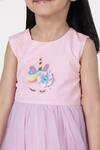 A Little Fable_Purple Polyester, Cotton Embroidery Unicorn Dress _Online_at_Aza_Fashions