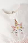 A Little Fable_Off White Cotton, Polyester, Tulle Stones Unicorn Print Bodice Dress _Online_at_Aza_Fashions