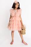 A Little Fable_Peach Tulle, Cotton, Polyester Sequins Regalia Ruffle Layered Dress _Online_at_Aza_Fashions