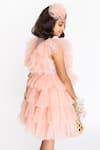 A Little Fable_Peach Tulle, Cotton, Polyester Sequins Regalia Ruffle Layered Dress _at_Aza_Fashions