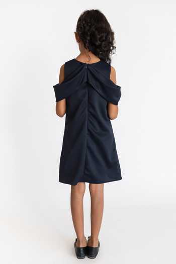 Shop_A Little Fable_Blue Cotton, Neoprene Bow Knotted Dress _at_Aza_Fashions