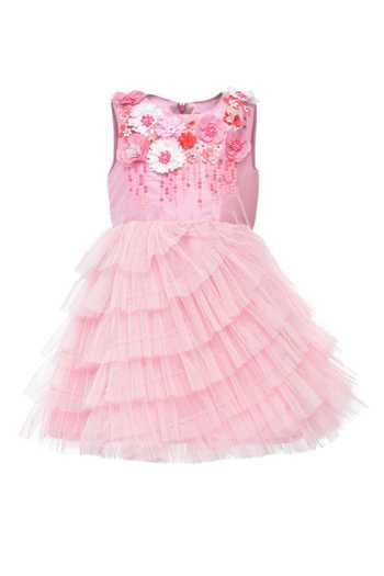 Buy_A Little Fable_Pink Taffeta, Net Embroidery, Sequins Provence Cascade Ruffle Dress _at_Aza_Fashions