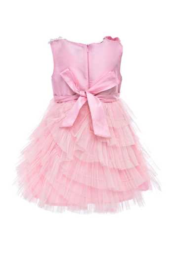 Shop_A Little Fable_Pink Taffeta, Net Embroidery, Sequins Provence Cascade Ruffle Dress _at_Aza_Fashions