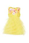 A Little Fable_Yellow Taffeta, Net Fabric Flowers Provence Cascade Layered Ruffle Dress _Online_at_Aza_Fashions