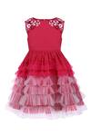 Buy_A Little Fable_Pink Cotton, Net Embroidery Shaded Cherry Fleur Dress _at_Aza_Fashions