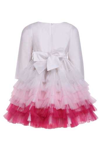 Shop_A Little Fable_White Taffeta, Net Ruffles Riding Hood Dress _at_Aza_Fashions