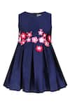 Buy_A Little Fable_Blue Taffeta Fabric Flowers Ruby 3d Embroidered Dress _at_Aza_Fashions