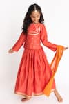 Buy A Little Fable Orange Cotton, Silk Sequins, Gota Patti Stripe Block Print Lehenga Set at Aza Fashions Buy_A Little Fable_Orange Cotton, Silk Sequins, Gota Patti Stripe Block Print Lehenga Set _at_Aza_Fashions