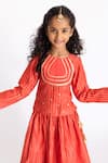 Shop A Little Fable Orange Cotton, Silk Sequins, Gota Patti Stripe Block Print Lehenga Set Online at Aza Fashions Shop_A Little Fable_Orange Cotton, Silk Sequins, Gota Patti Stripe Block Print Lehenga Set _Online_at_Aza_Fashions