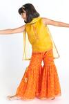Buy_A Little Fable_Yellow Jacquard, Georgette Tassels Bandhani Print Sharara Set_at_Aza_Fashions