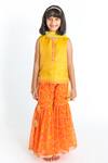 Buy_A Little Fable_Yellow Jacquard, Georgette Tassels Bandhani Print Sharara Set_Online_at_Aza_Fashions