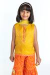 A Little Fable_Yellow Jacquard, Georgette Tassels Bandhani Print Sharara Set_at_Aza_Fashions