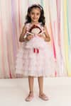 Buy_A Little Fable_Pink Tulle, Cotton, Polyester Sequins, Florence Applique Work Ruffle Dress _at_Aza_Fashions