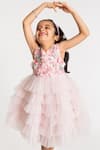 A Little Fable_Pink Tulle, Cotton, Polyester Sequins, Florence Applique Work Ruffle Dress _Online_at_Aza_Fashions