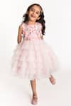 Shop_A Little Fable_Pink Tulle, Cotton, Polyester Sequins, Florence Applique Work Ruffle Dress _Online_at_Aza_Fashions