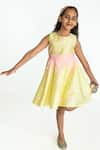 Shop_A Little Fable_Yellow Poly Taffeta Hand Embroidered 3d Floral Applique Work Amal Dress _Online_at_Aza_Fashions