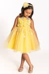 Buy_A Little Fable_Yellow Poly Taffeta Hand Embroidered 3d Floral Applique Flower Work Dress _at_Aza_Fashions