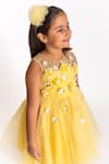 A Little Fable_Yellow Poly Taffeta Hand Embroidered 3d Floral Applique Flower Work Dress _Online_at_Aza_Fashions