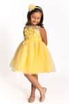 Buy_A Little Fable_Yellow Poly Taffeta Hand Embroidered 3d Floral Applique Flower Work Dress _Online_at_Aza_Fashions