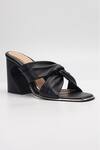 Shop_Heel Your Sole_Black Plain Lulu Knotted Cutout Strap Block Heels _at_Aza_Fashions