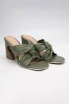 Buy_Heel Your Sole_Green Lulu Knotted Strap Leather Block Heels _at_Aza_Fashions