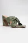 Shop_Heel Your Sole_Green Lulu Knotted Strap Leather Block Heels _at_Aza_Fashions