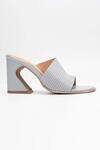 Heel Your Sole_Grey Plain Kiko Striped Strap Leather Block Heels _Online_at_Aza_Fashions