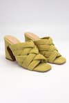 Buy_Heel Your Sole_Green Plain Lime Criss Cross Strap Heels_at_Aza_Fashions