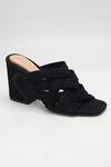 Shop_Heel Your Sole_Black Wolly Criss Cross Strap Suede Leather Heels_at_Aza_Fashions