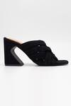Heel Your Sole_Black Wolly Criss Cross Strap Suede Leather Heels_Online_at_Aza_Fashions