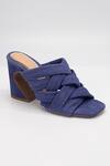 Heel Your Sole_Blue Plain Wolly Criss Cross Strap Suede Leather Black Heels_Online_at_Aza_Fashions
