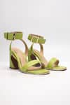 Shop_Heel Your Sole_Green Kitkat Leather Block Heels_at_Aza_Fashions