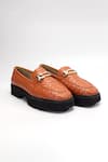 Buy_Heel Your Sole_Orange Autumn Textured Genuine Leather Loafers _at_Aza_Fashions