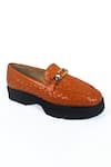 Shop_Heel Your Sole_Orange Autumn Textured Genuine Leather Loafers _at_Aza_Fashions