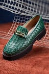 Buy_Heel Your Sole_Green Autumn Genuine Leather Textured Loafers _at_Aza_Fashions