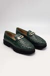 Shop_Heel Your Sole_Green Autumn Genuine Leather Textured Loafers _at_Aza_Fashions