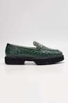 Heel Your Sole_Green Autumn Genuine Leather Textured Loafers _Online_at_Aza_Fashions