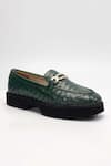 Buy_Heel Your Sole_Green Autumn Genuine Leather Textured Loafers _Online_at_Aza_Fashions